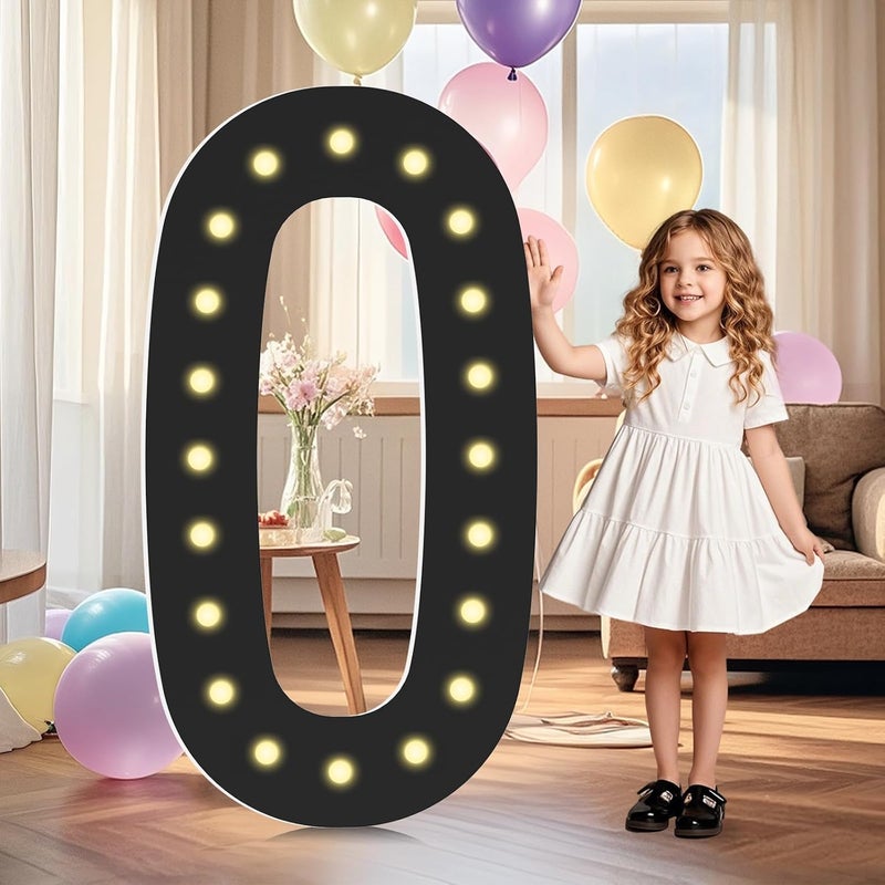 LOBOOM 4FT Light Up Numbers,Black Giant Marquee Number Big Mosaic Number 0,Pre-Cut Foam Board Set Can Be Used for Birthdays,Weddings,Baby Anniversaries - Image 1